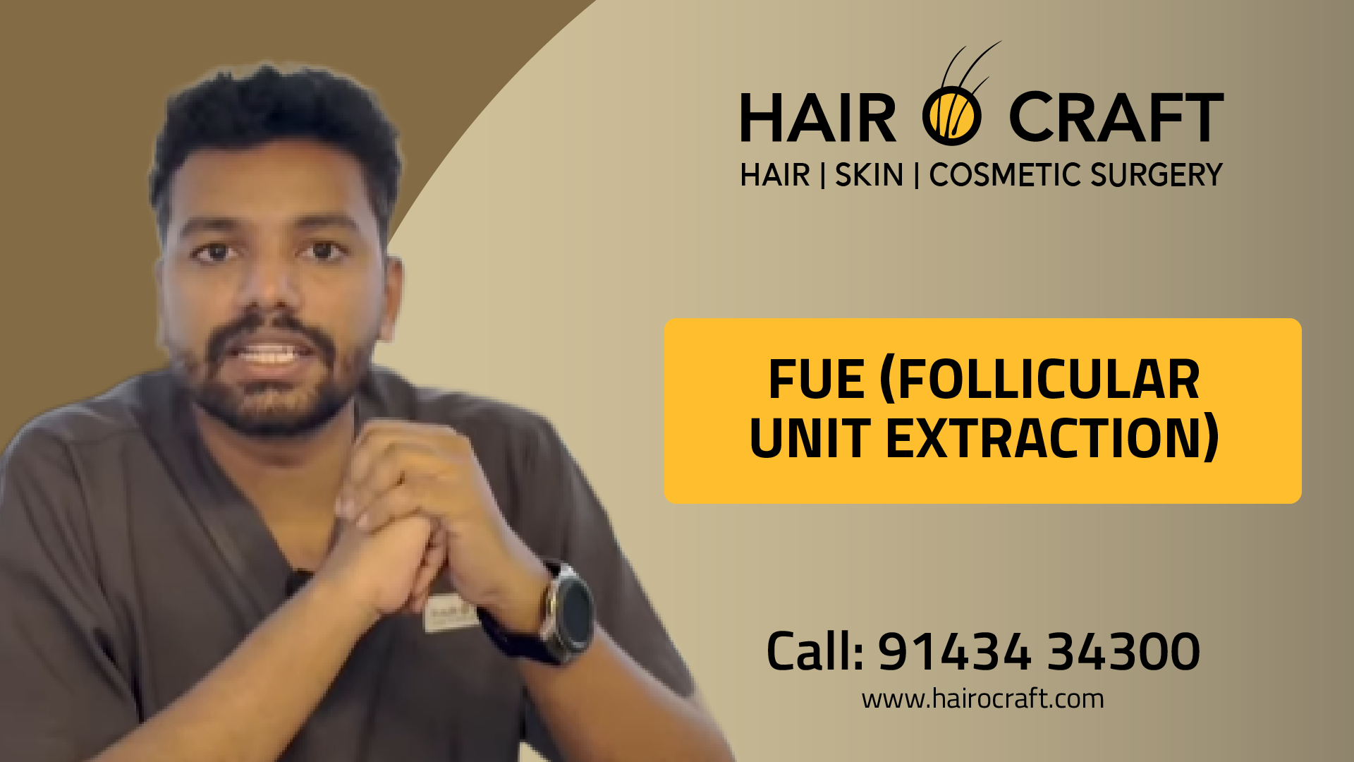 FUE follicular unit extraction hair transplant explained by Dr. Chethan Babu V at Hair O Craft